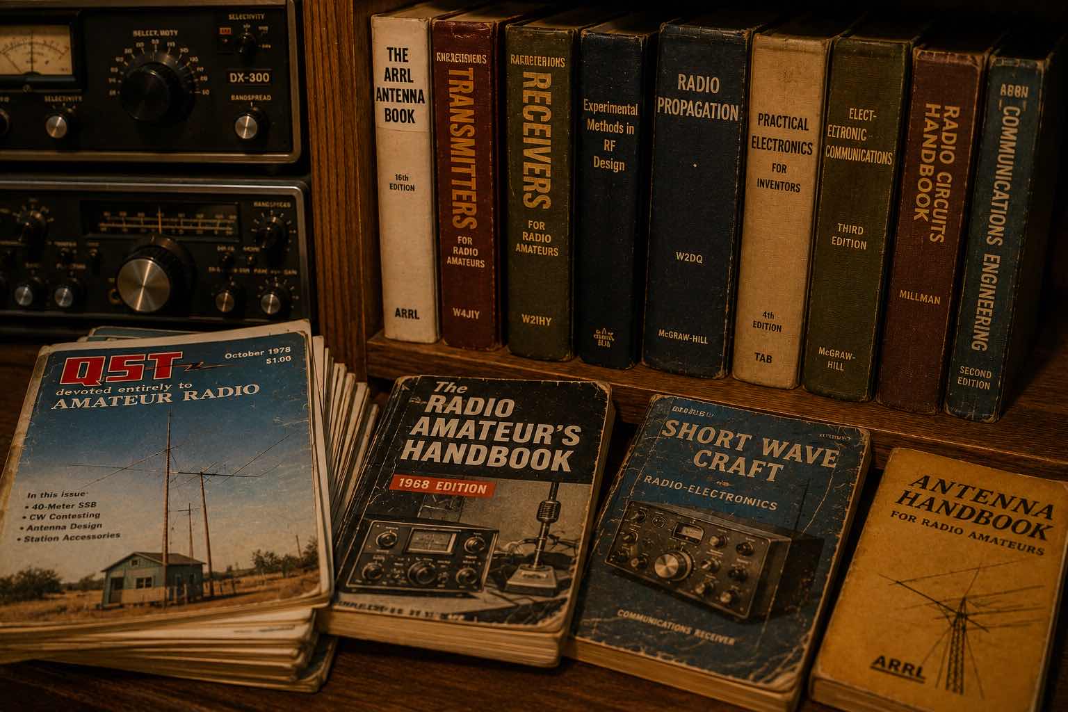 Vintage amateur radio magazines and technical books