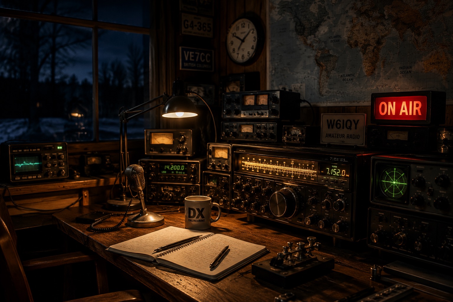Notebook with shortwave frequency logs