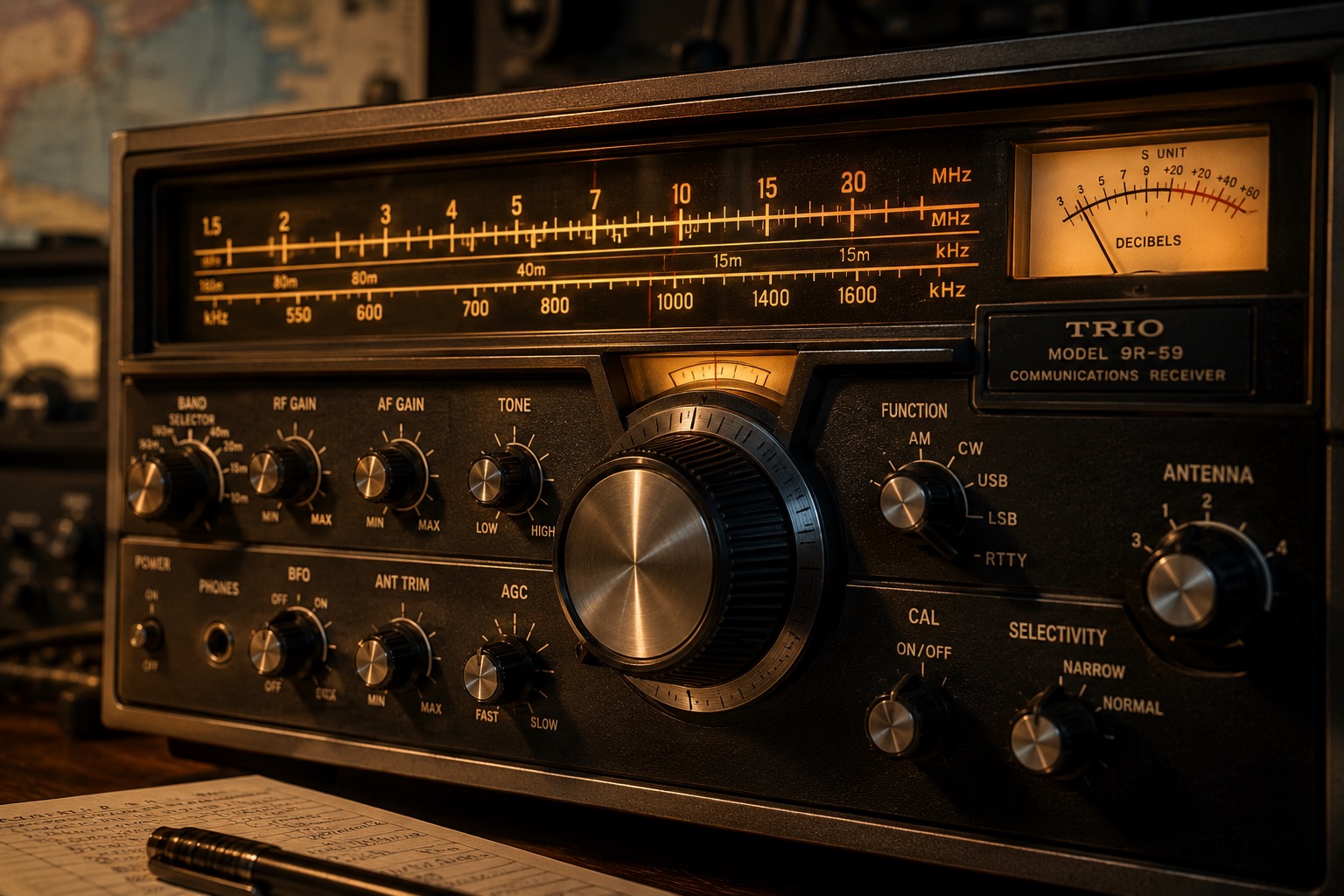 Vintage electronics workshop with vacuum tubes and tools